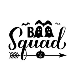 Boo squad calligraphy hand lettering. Funny Halloween quote. Vector template for banner, typography poster, greeting card, party invitation, shirt, etc.