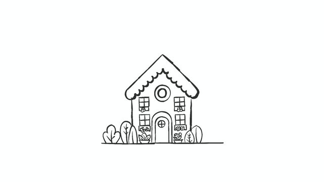 3D ink sketch of a house and plants