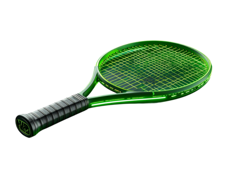 Modern Green Tennis Racket 3D Illustration, isolated on transparent background.