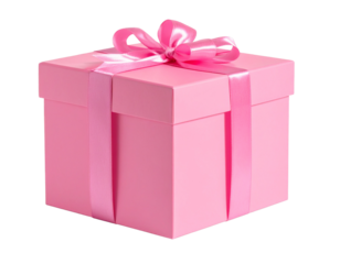 Pink Gift Box with Satin Ribbon Bow, isolated on transparent background.