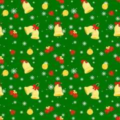 Green Christmas Holiday Bells and Snowflakes Festive Design