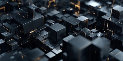 Fototapeta premium Abstract Dark Cubes: A detailed shot of dark cubes that creates a technological or futuristic design, showing modern geometry and design.
