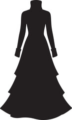 Silhouette of elegant tiered dress with high collar and long sleeves for fashion. Vector