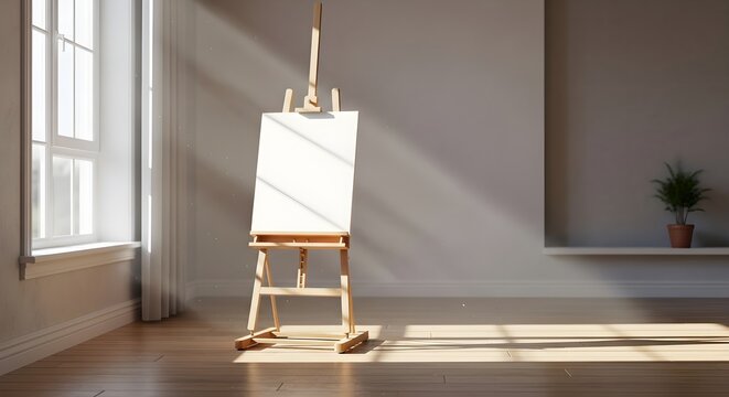 Empty artist easel in bright room concept for creativity and design