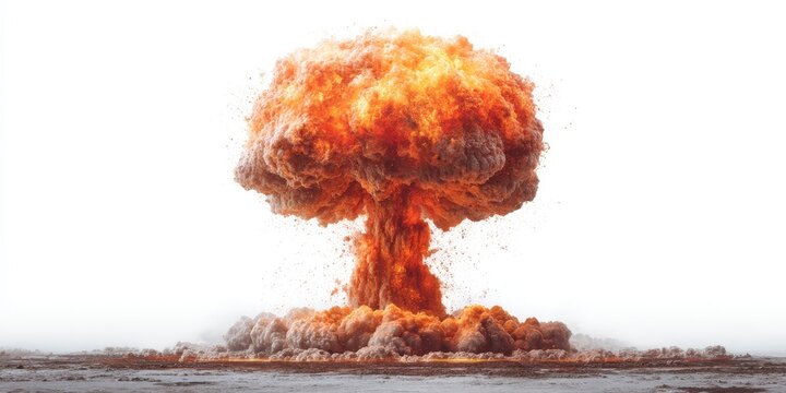 Explosive Cloud: A massive, awe-inspiring mushroom cloud erupts into the sky, representing the sheer power and devastation of a monumental event.