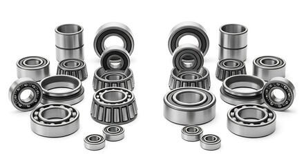  A Symmetrical Arrangement of Diverse Industrial Ball and Roller Bearings, Including Tapered Roller Bearings and Deep Groove Ball Bearings