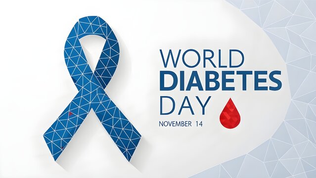 World diabetes day awareness ribbon with geometric design on white background, november 14