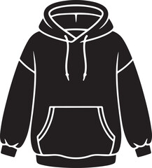 Black hooded sweatshirt outline graphic design element, comfortable sportswear garment Vector