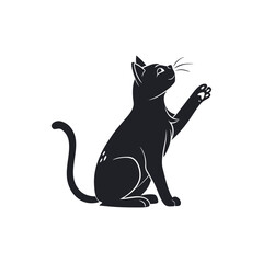 Playful Cat Silhouette Sitting Paw Up