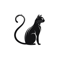 Elegant Black Cat Silhouette Sitting on White Background