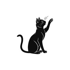 Playful Cat Silhouette Reaching Up Vector Illustration