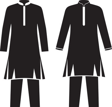 Two traditional indian kurta pajama outfits silhouette
