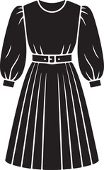 Classic black women's long sleeve dress with waist belt silhouette icon graphic Vector