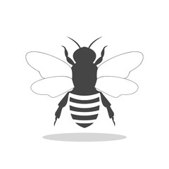Honey bee silhouette icon with shadow