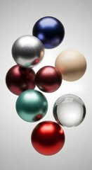 A collection of smooth oval shaped objects in various metallic and translucent colors arranged in a scattered pattern