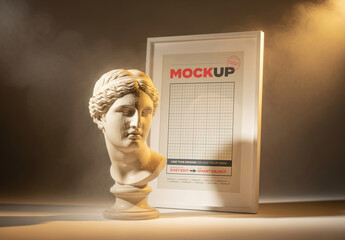 Frame Stand Poster Mockup with Bust Statue