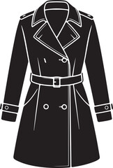 Classic belted trench coat graphic silhouette illustration for fashion design icon Vector