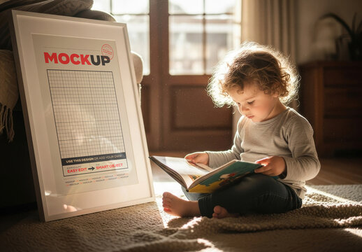 Frame Poster Mockup with Child Reading