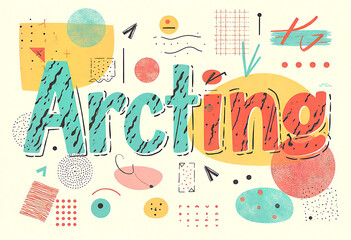 Creative abstract poster series with organic doodle lines, funky brush strokes, and oversized typography, color scheme of pastel turquoise, orange, magenta, and cream, modern art collage feel, vector.