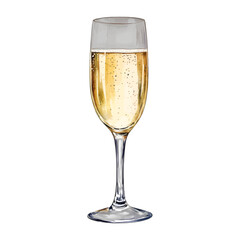 Watercolor Champagne Flute Glass with Sparkling Wine Clipart Vector
