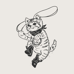 Wild West Kitty Hand Drawing Western Art