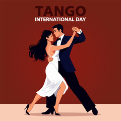 Tango International Day Man Woman Dance, vector art illustration.