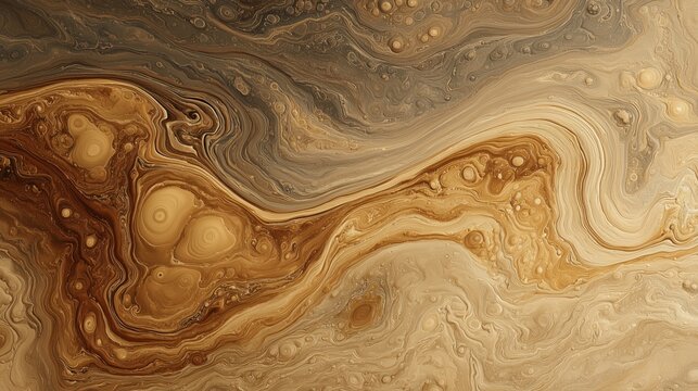 macro view of jupiter atmosphere swirling patterns in gold beige and rust tones