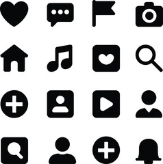 Modern glyph icons for social media, web, and app interfaces