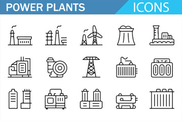 Industrial electricity generation outline icons for energy concept design