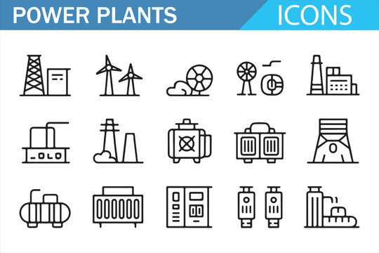 Renewable and nonrenewable power plant symbols vector pack