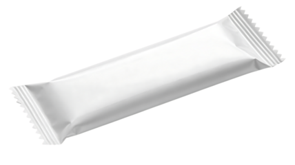 Blank white snack bar wrapper with serrated edges, cutout, PNG isolated on transparent background