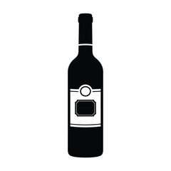 Black wine bottle with white label silhouette vector