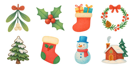 Fototapeta premium PNG Festive holiday icons collection, element set on transparent background