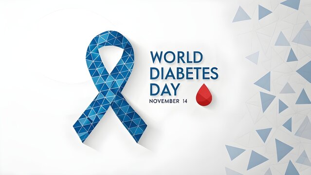 World diabetes day awareness ribbon with geometric design on white background, november 14