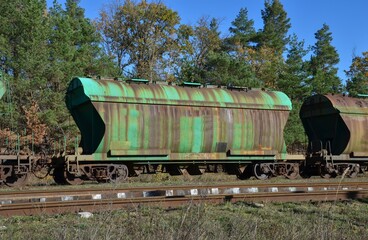 old industrial freight railway car on the railway