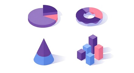 Isometric Chart Icons Pie Cone Bar Donut graph data