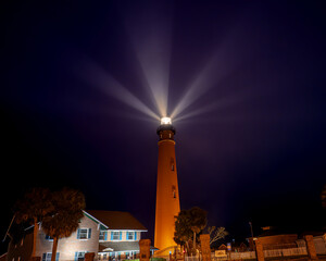 Ponce Inlet Lighthouse on a foggy night