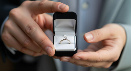 man proposing with an engagement ring in a velvet box