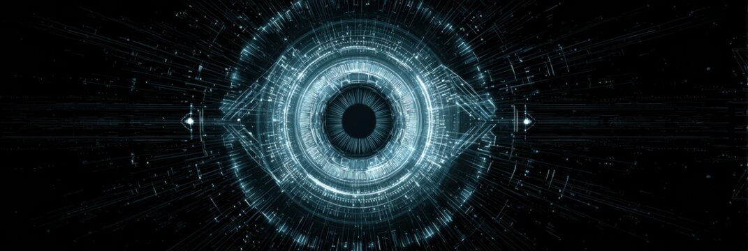 Abstract Eye Design With Glowing Lines Representing Vision Technology in a Futuristic Setting - Powered by Adobe