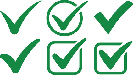 Green checkmark icons for validation, completion, approval, and selection.
