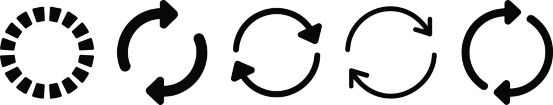 Set of refresh, reload, and loading spinner arrow icons on white background