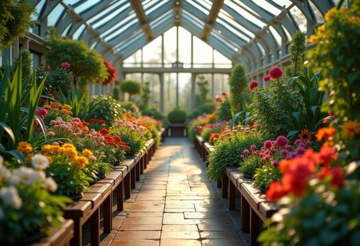 Stunning Conservatory Showcasing Diverse Flora in Enclosed Botanical Wonderland