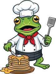 cartoon chef with a pan and a spoon