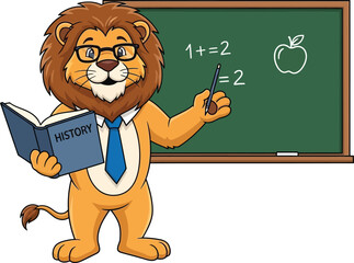 cartoon lion on blackboard