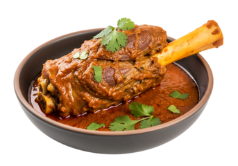 Lamb shank braised in rich curry sauce, isolated on transparent background