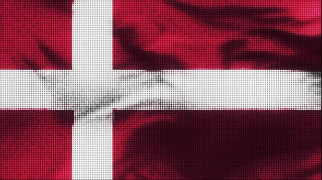 Denmark flag with LED screen display. These videos are retro-style, realistic and 4K, and are perfect for creative projects.