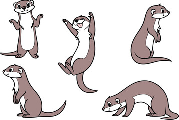 Playful Cartoon Otters in Various Poses