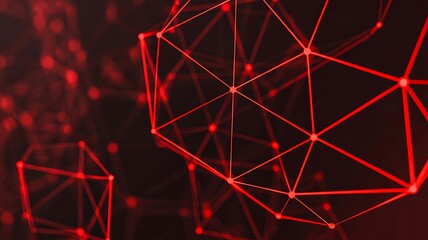 Abstract red digital network connection background with glowing geometric lines
