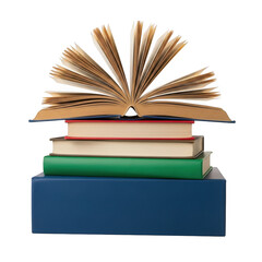 Stack of open book isolated on transparent background
