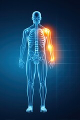 Digital Illustration of Human Skeleton with Highlighted Arm Joint